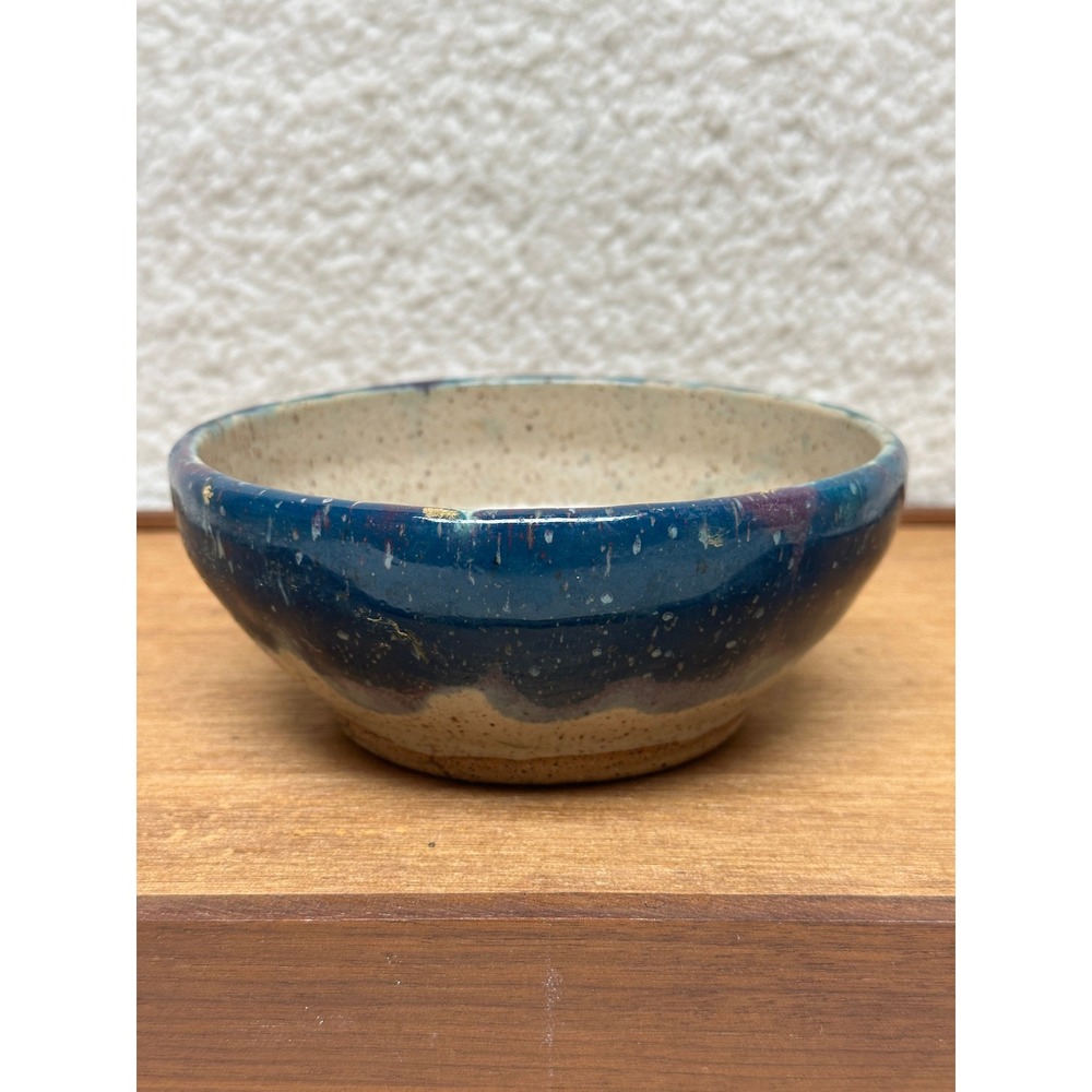 Vintage Studio Pottery Cup Blue Speckled Stoneware Thumb Rest Bowl Mug 96 - Picture 4 of 9